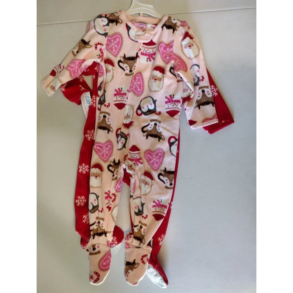 Carter's girls holiday‎ fleece footie pajamas size 18 months